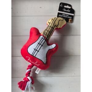Perri's Fender Red and Cream Plush Guitar Dog Toy with Red & White Rope